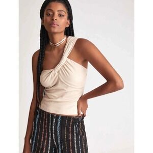 ✨Anthropologie Dolan Grecian Knotted‎ One Shoulder Ribbed Beige Top Women's Sz L